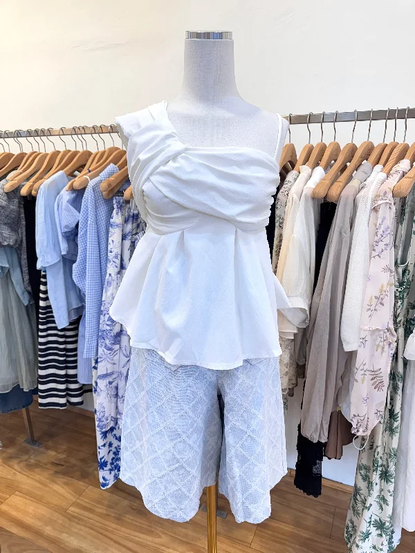 Summer Irregular Strap White Tank Top one shoulder tank