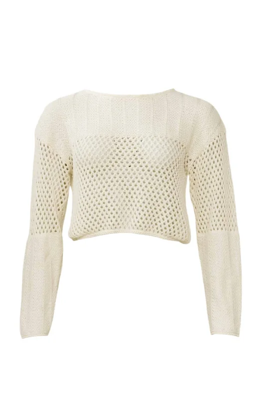 Women's Karelis Crochet Pullover In Pumice Stone Plunging Neck Pullover