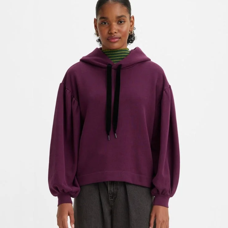 Levis Akane Rusched Hoodie - Forest Plum Hoodie with Bell Sleeves Flared Feminine