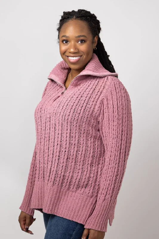 Simply Southern So Soft Quarter Zip Sweater for Women in Plum | PP-0224-SWTR-SOSFT-PLUM Boxy Sweater Fitted Sweater A-Line