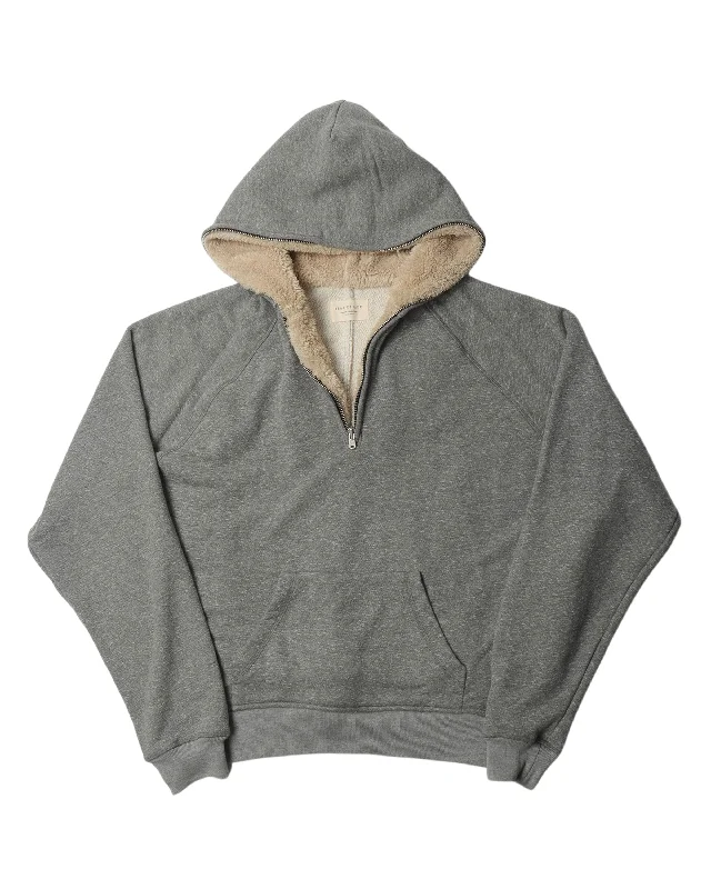 Fourth Collection Shearling Lined Quarter Zip Hoodie Hoodie with Back Slit Movement Comfort