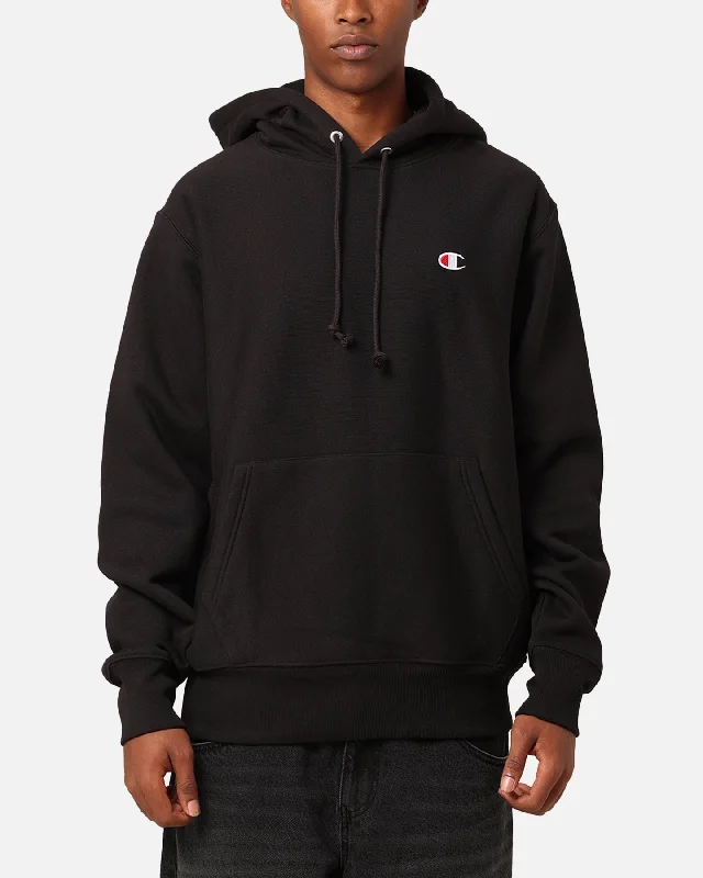 Champion Reverse Weave Small C Hoodie Black Hoodie with Relaxed Fit Easy Casual