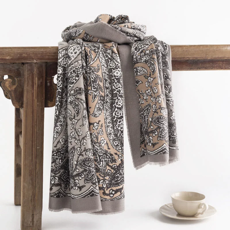 Buddha Stones Tibetan Ethnic Flower Print Shawl Fall Winter Soft Warm Scarf Wrap Trendy Bohemian Shawl Cape