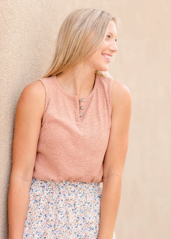 Split Neck Tank Top With Buttons playful tank top