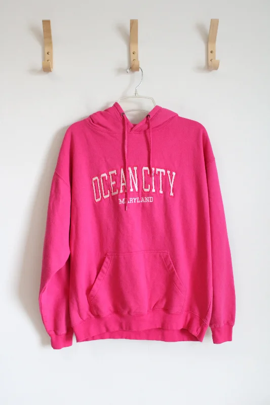 Pacific & Co Pink Ocean City Maryland Hoodie | L Hoodie with Gradient Ombre Colorful