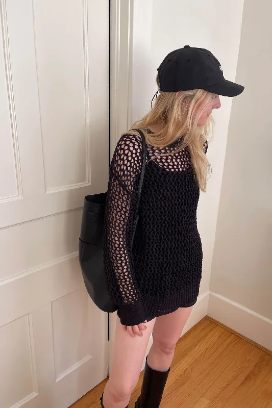 OVERSIZED CROCHET SWEATER Spandex Blend Rayon Blend Denim Blend