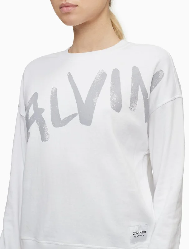 Calvin Klein Performance Brush Logo Crewneck Sweatshirt Hoodie with Cropped Fit Short Trendy