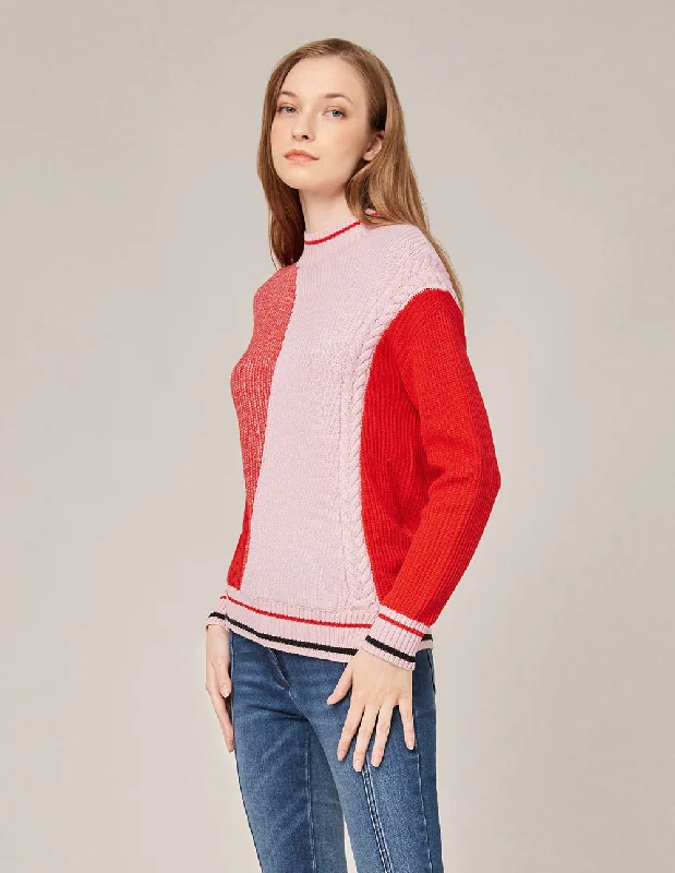 MARYLING CREW-NECK INTARSIA KNITTED PULLOVER Short Sleeve Top