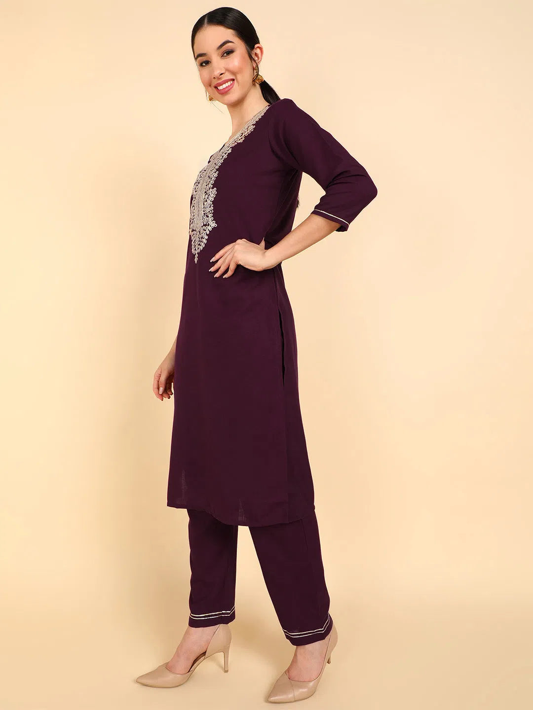 Ahika Poly Silk Embroidered Kurta Trousers With-PKSKD1229A_XS Trousers Mesh Breathable