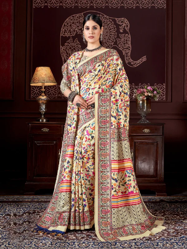 Women's Multicolor Digital Printed Pasmina Saree With Shawl - Jyoti Fashion Chic Embroidered Shawl Wrap Women's Multicolor Digital Printed Pasmina Saree With Shawl - Jyoti Fashion Chic Embroidered Shawl Wrap