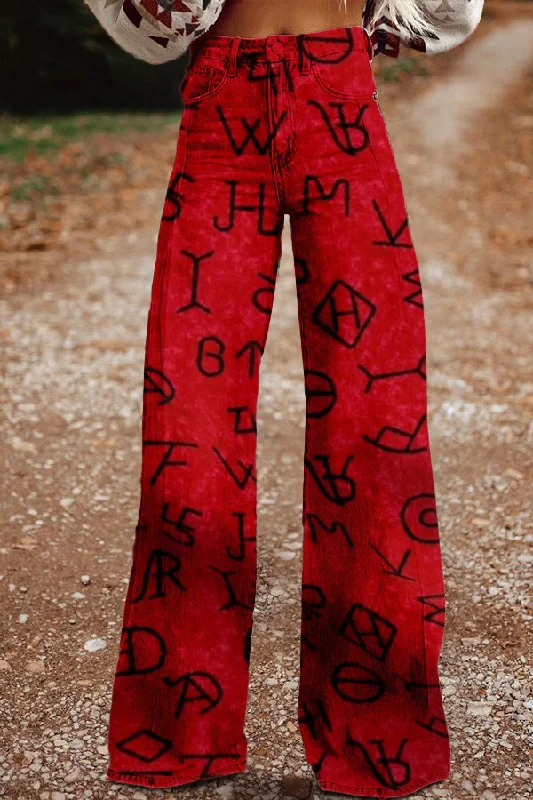 Vintage Western Oracle Print Wide Leg Trousers Trousers Custom Made
