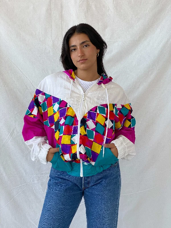 Vintage 90s Lavon Multicolored Windbreaker Jacket - S V-Neck Jacket Boat Neck Jacket Square Neck Jacket