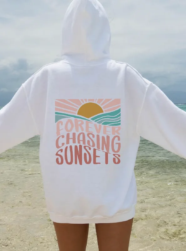 FOREVER CHASING SUNSETS HOODIE Hoodie with Hem Lace Feminine Delicate