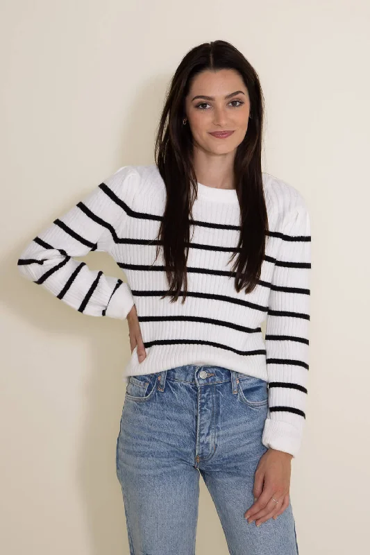 Miracle Striped Ribbed Knit Sweater for Women in White | W2332-IVORYBLACK Bright Pastel Dark