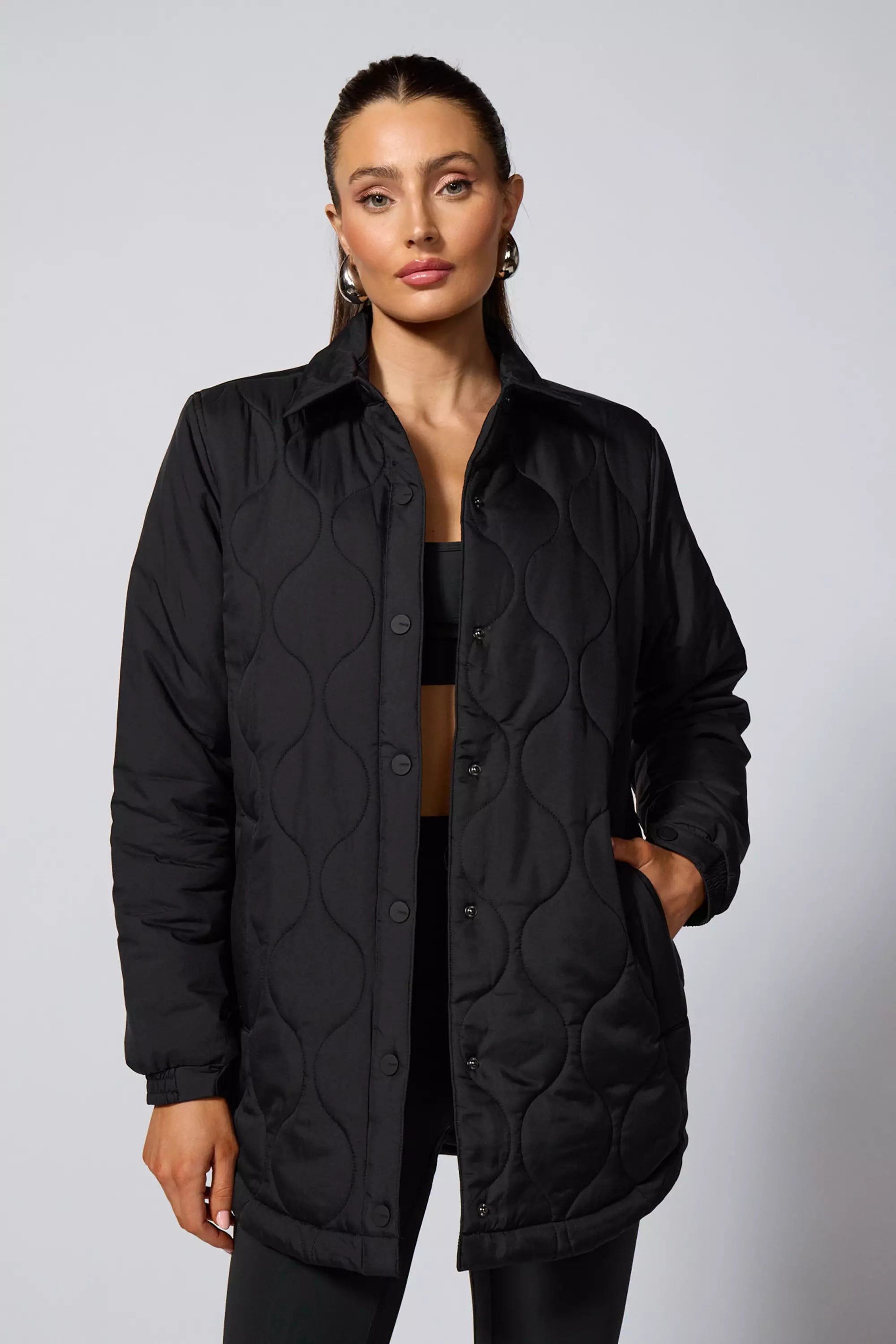Fascinate Shirt Jacket - Black Cardigan Sweater Pullover