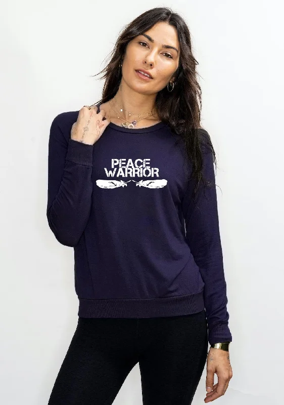 'Peace Warrior' Ultra-Soft Raglan Pullover - Navy Black Besom Neck Pullover