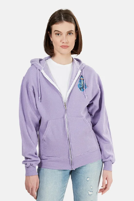 Cosmic Trip Zip Up Hoodie Purple Hoodie with Hem Lace Feminine Delicate