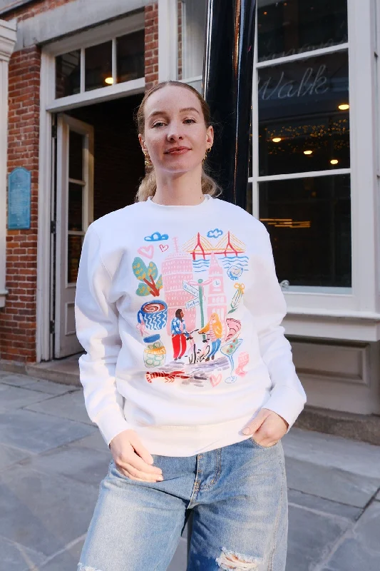 Boston Sketchbook Graphic Sweatshirt Hoodie with Applique Textured Unique