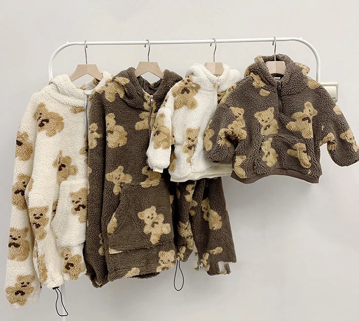 Bear Wool Matching Family Sweater Collared Crew Neck Turtle Neck