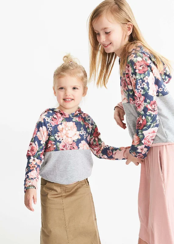 Flowering Hooded Sweatshirt - FINAL SALE Hoodie with Color Block Contrast Stylish