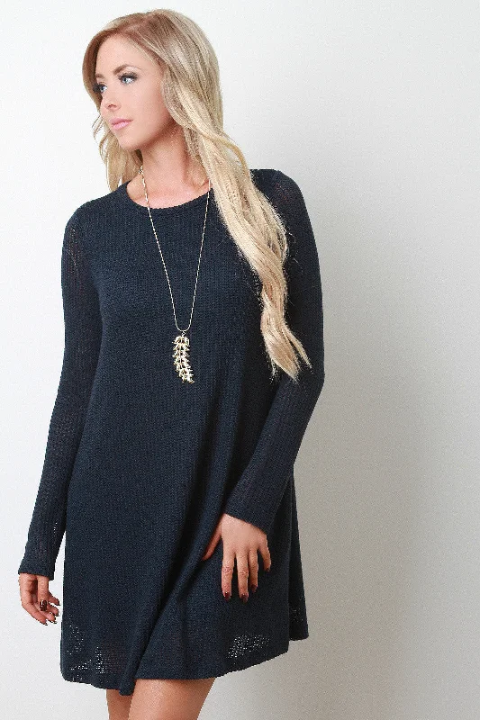 Loose Knit Long Sleeves Sweater Dress Iron Safe Non-Iron Wrinkle Free