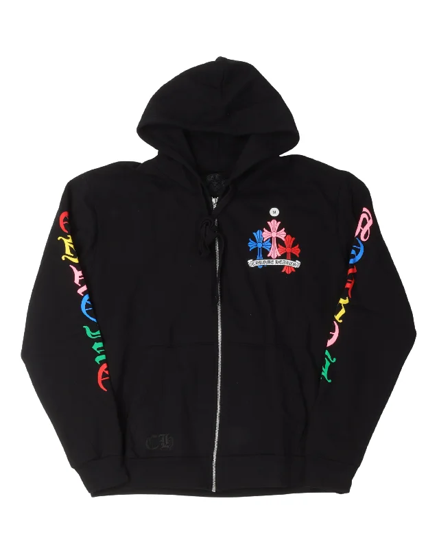 Multicolor Cross Logo Zip-Up Hoodie Hoodie with Hem Embroidery Detailed Premium