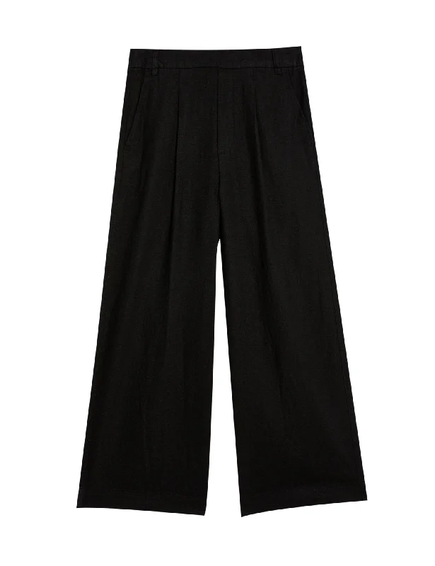 Linen Rich Wide Leg Cropped Trousers Trousers Leather Faux