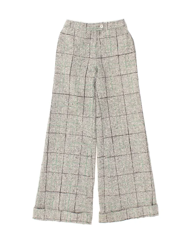 ROSNER Womens Wide Leg Casual Trousers  W24 L31 Grey Check Wool Trousers practical durable