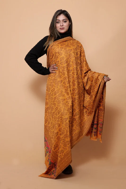 Traditional Kashmiri Mustard COLOUR KANI SHAWL WORK DEFINES ROYAL AND LUXURIOUS EXTREMELY COMFORTABLE FOR ALL EVENTS Comfortable Cotton Shawl Wrap