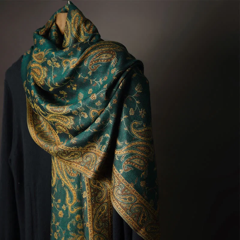 Buddha Stones Tibetan Cashew Flower Vine Print Tassels Shawl Fall Winter Soft Scarf Wrap Stylish Long Shawl Wrap