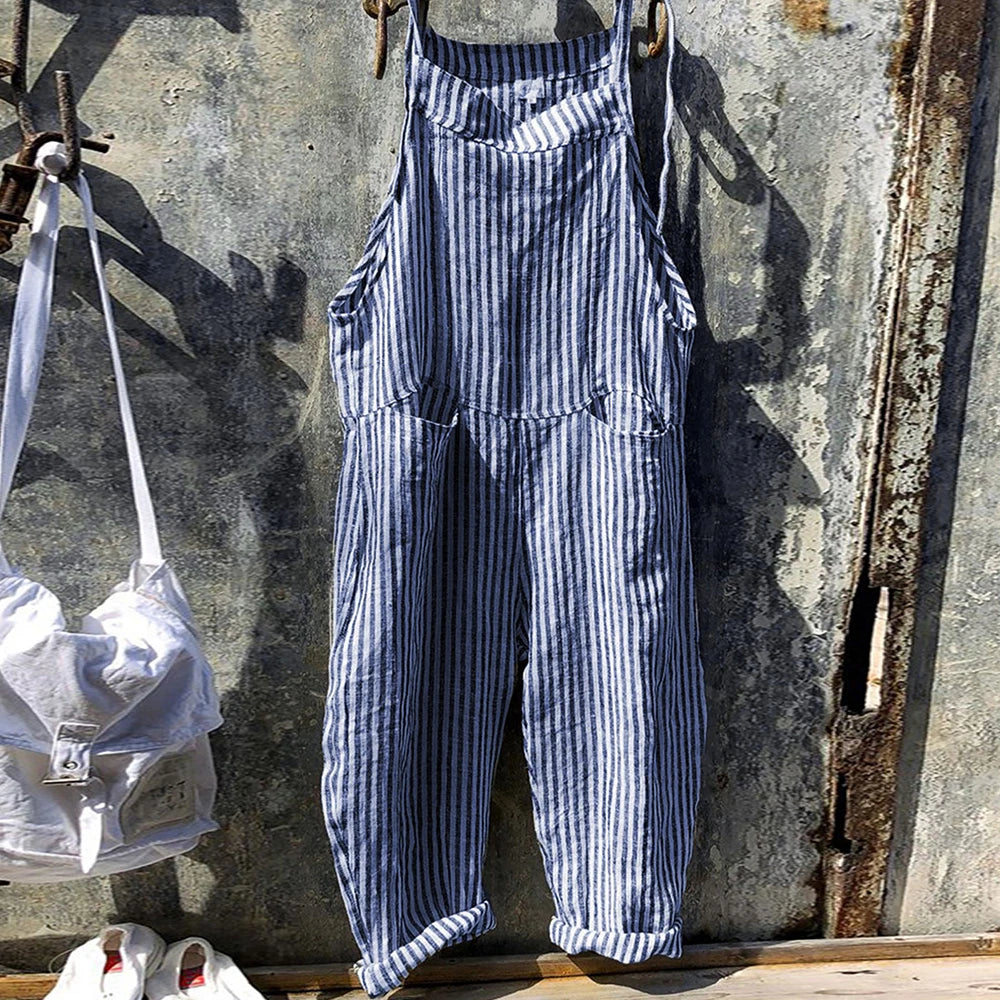 Women's Rayon Striped Wide-leg Jumpsuit Summer Casual Pockets Sleeveless Loose One-Piece Bib Overalls Beach Suspender Trousers Trousers chic elegant Women's Rayon Striped Wide-leg Jumpsuit Summer Casual Pockets Sleeveless Loose One-Piece Bib Overalls Beach Suspender Trousers Trousers chic elegant