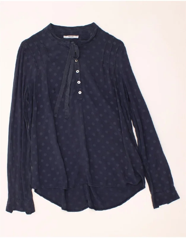 LIU JO Womens Pullover Shirt IT 40 Small Navy Blue Polka Dot Viscose Peter Pan Collar