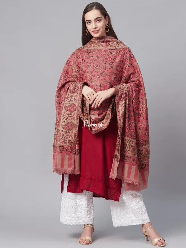 Pashtush Women Dusty Pink Beige Ethnic Motifs Woven Design Designer Shawl Cozy Woolen Shawl Cape