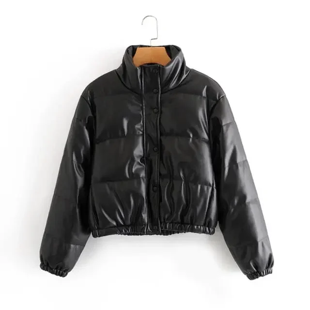 Girls Winter Jacket Faux Leather Female jackets Ribbed Jacket Pleated Jacket Ruffled Jacket