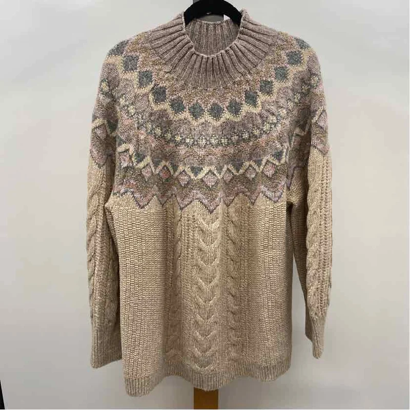 Chico's Women's Size XXL Tan Fair Isle Sweater Sweater Knitwear Pullover