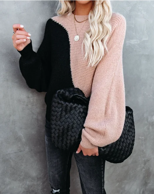 autumn and winter bat sleeve new color matching round collar sweater pullover women's sweater Halter Neck Top