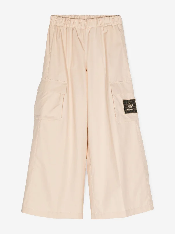 Fendi Kids Logo Cargo Trousers in Beige Trousers Spring Floral