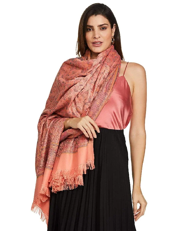 Pashtush Women Peach-Coloured Ethnic Reversible Jamawar Shawl Elegant Silk Shawl Wrap