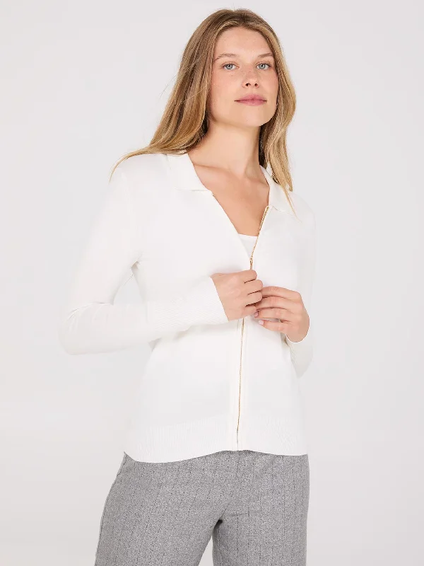 Collared 2-Way Zip-Front Sweater Fitted Slim Tailored