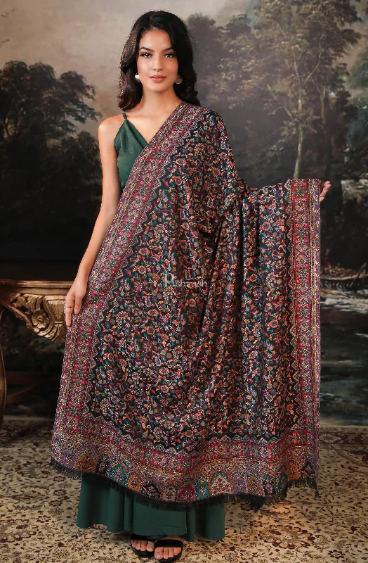 Pashtush women faux pashmina shawl, ethnic weave design, black Cozy Fleece Shawl Wrap