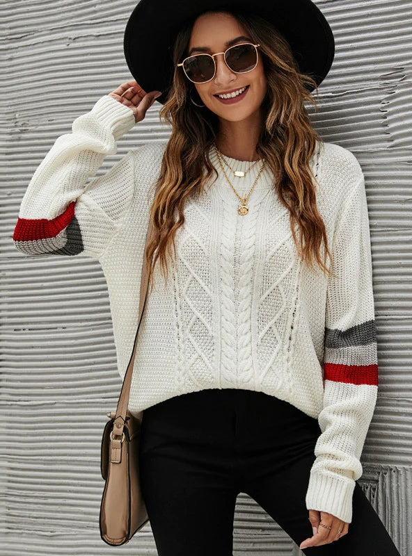 FASHION LOOSE PULLOVER ROUND NECK LONG SLEEVE SWEATER Solo Sleeve Pullover