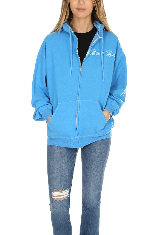 Born & Bred Hoodie Sky Blue Hoodie with Hem Frayed Vintage Worn