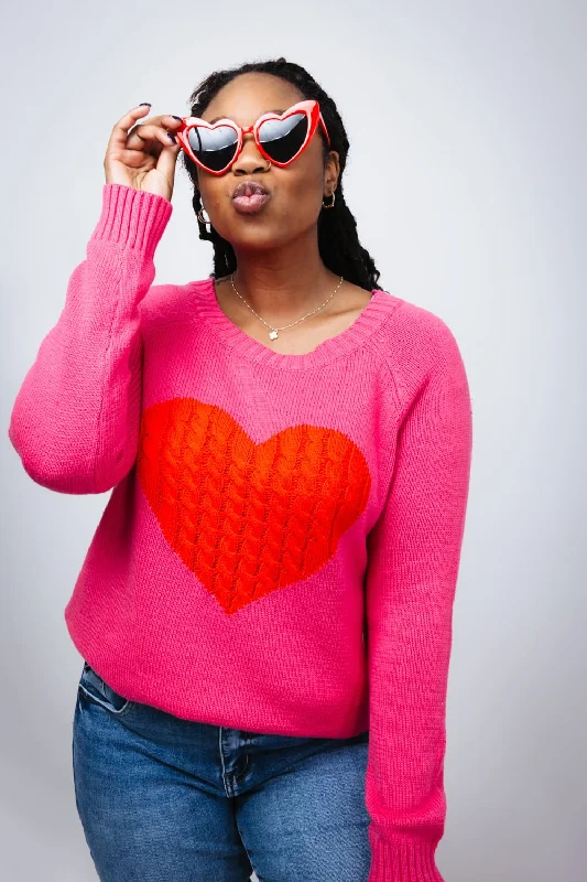 Miracle Textured Heart Sweater for Women in Hot Pink and Red | M9147-HPINKRED Modern Contemporary Chic