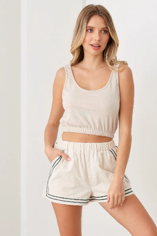 Active Elastic Waist Band Sleeveless Cropped Tank Top v-neck tank top