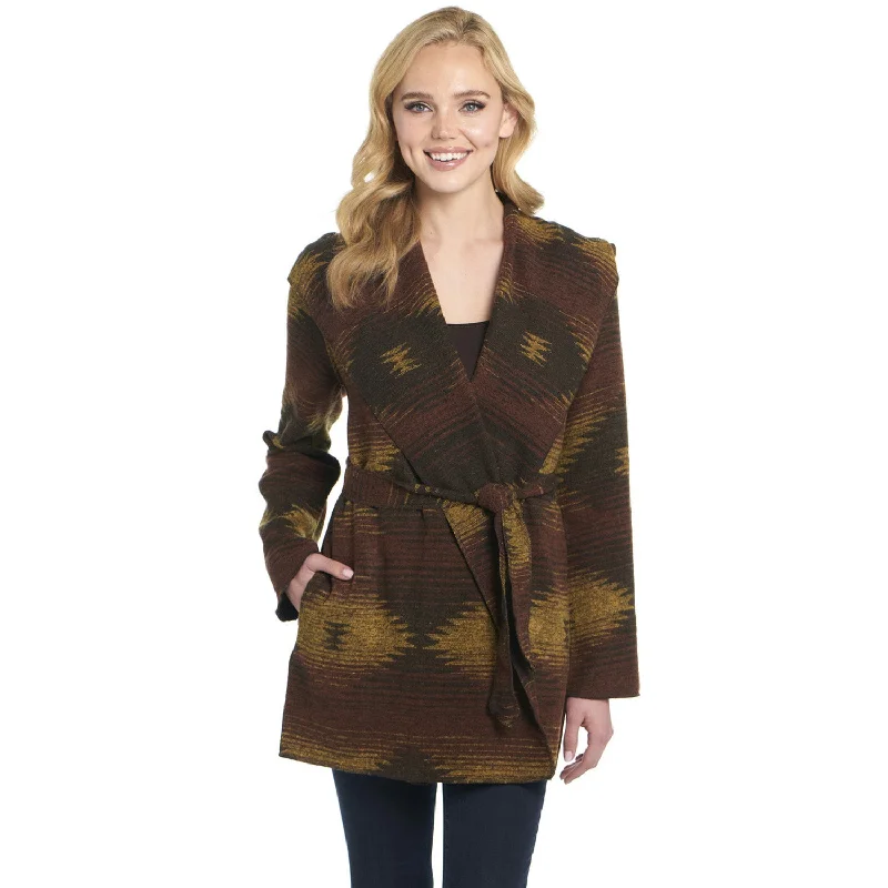 Cripple Creek Womens Navajo Tie Front Blanket Hood Golden Brown Polyester Jacket L Rayon Jacket Velvet Jacket Corduroy Jacket