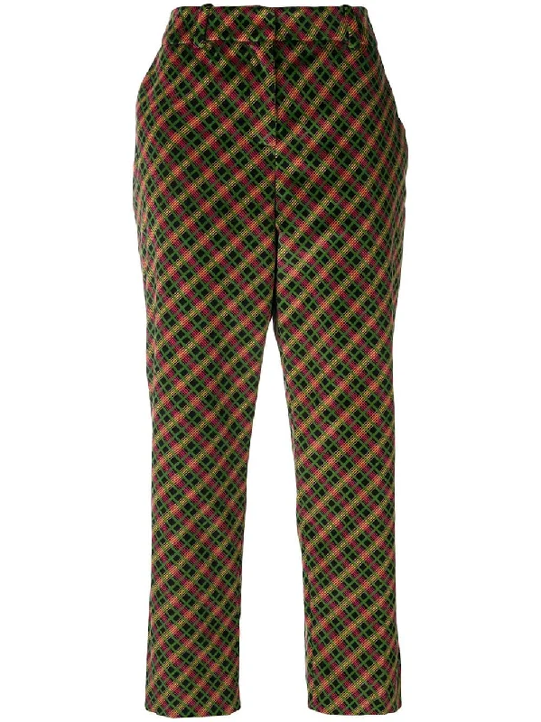 check print velvet trousers Trousers practical easy-care