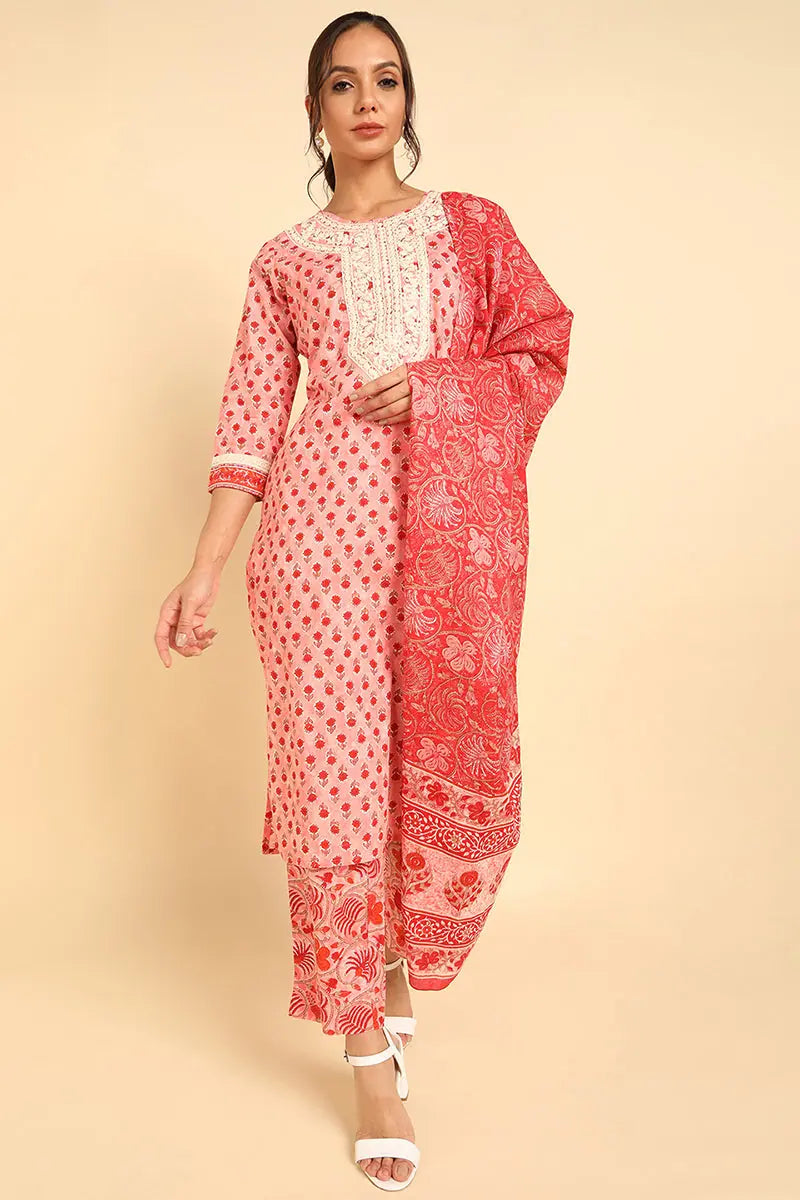 Ahika Cotton Floral Printed Kurta Trousers With-VKSKD1325A_S Trousers practical easy-care