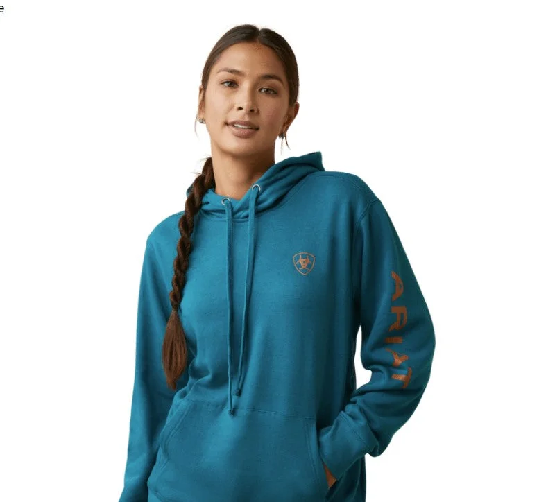 Ariat Women's Logo Hoodie Deep Lagoon Hoodie with Contrast Stitching Detailed Premium