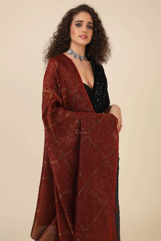 Pashtush Womens Twilight Collection, Jacquard Shawl, With Metallic Thread Weave, Fine Wool Fashionable Shawl with Fringe
