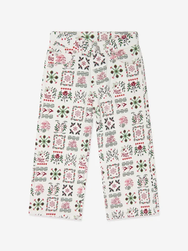 KENZO Girls  Seasonal Print Trousers in Ivory Trousers stylish modern
